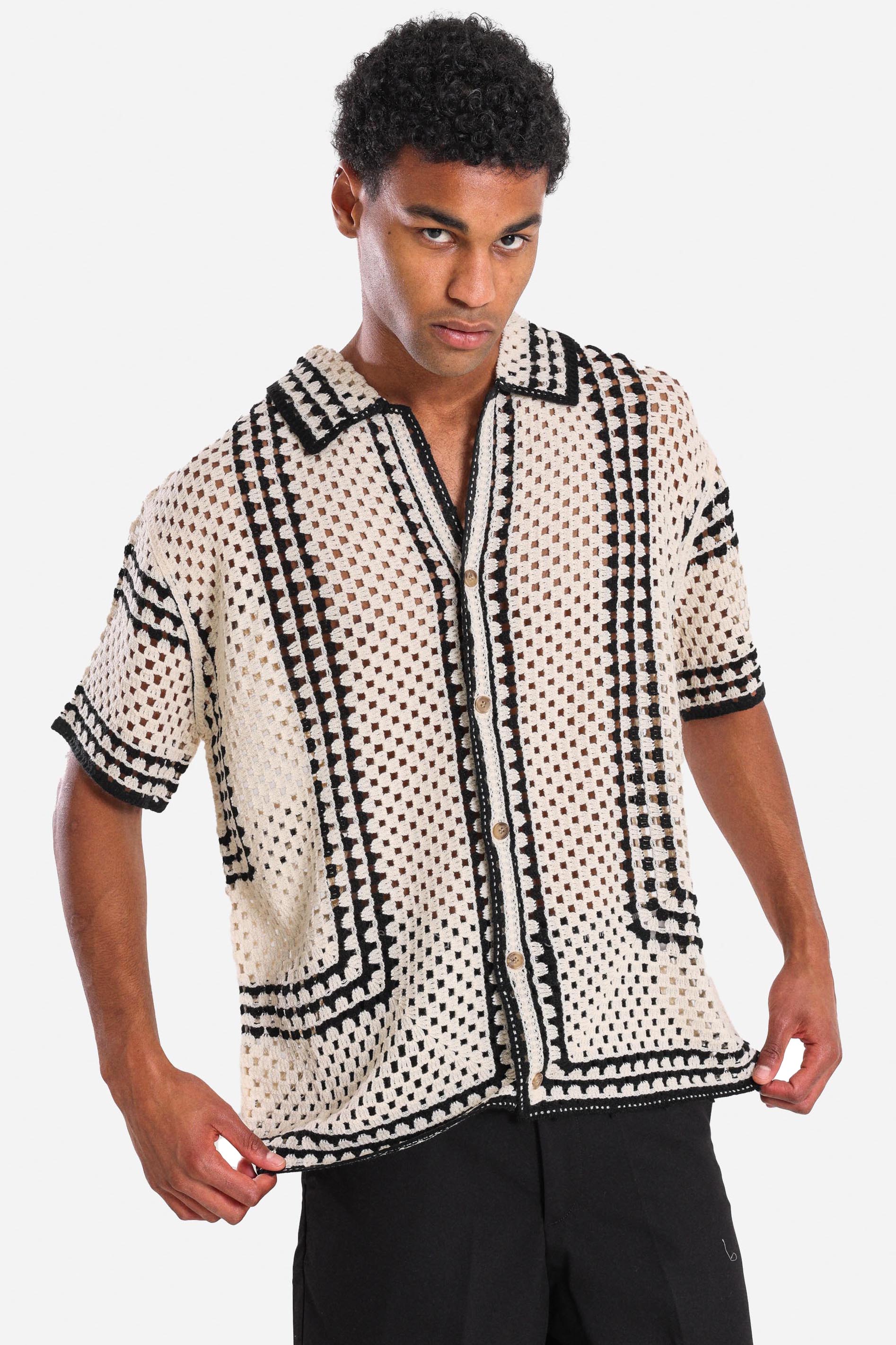 Häkelhemd - Cream + Black