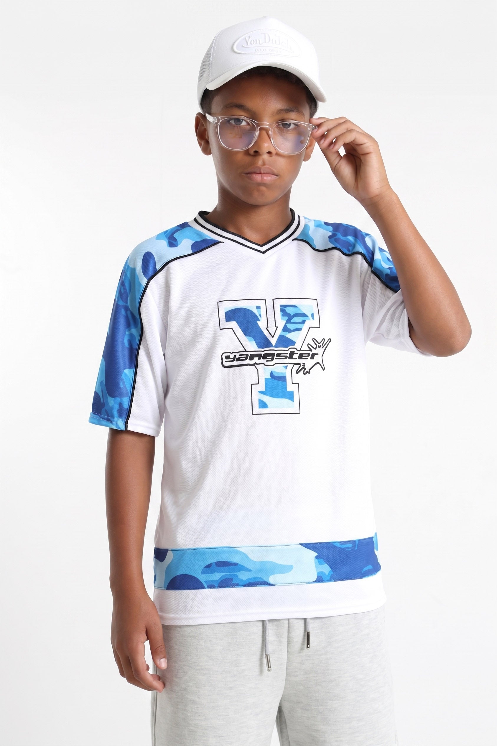 Mesh T-Shirt - Weiss + Blau Camouflage