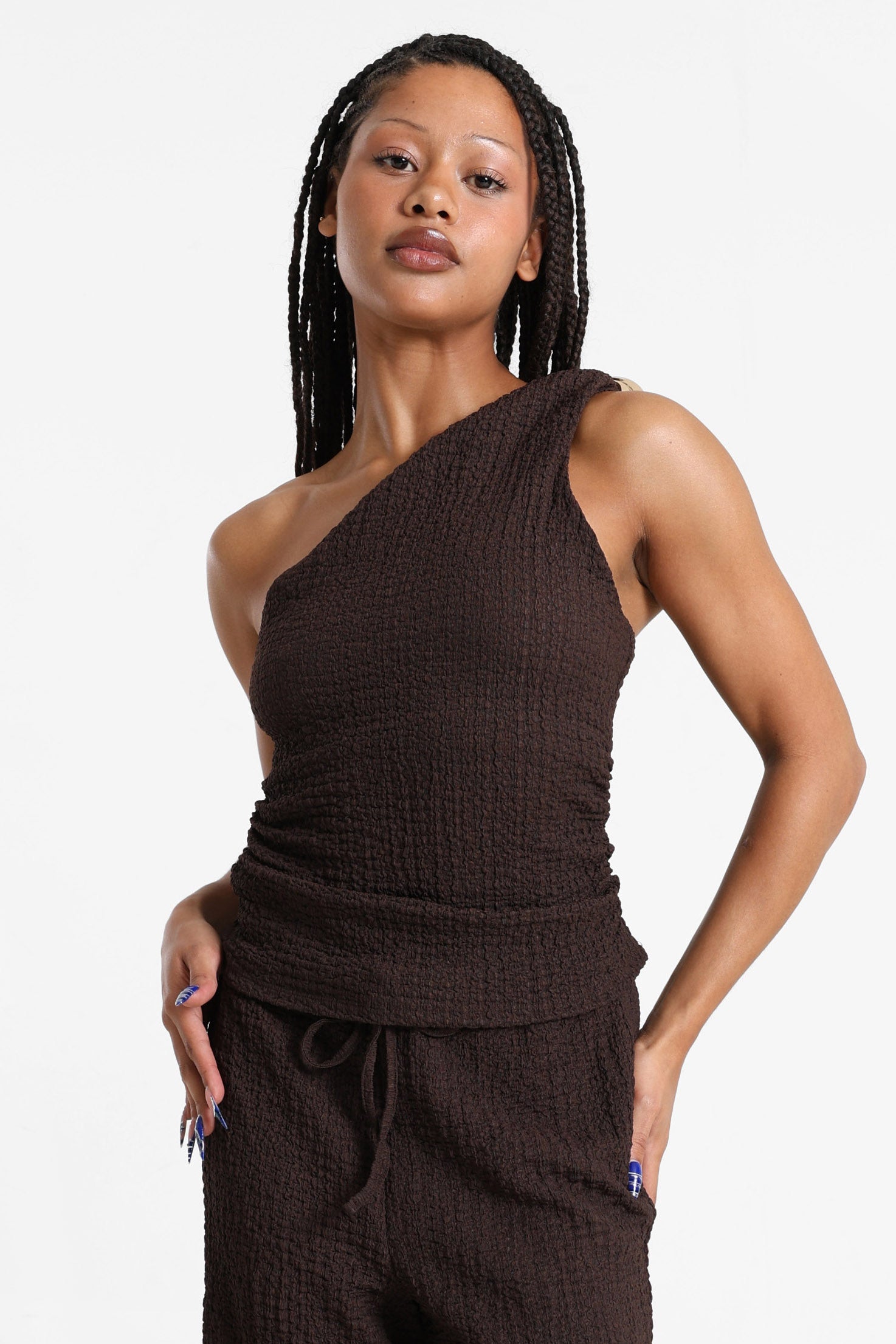 ONLERIKKA top one shoulder froissé - Coffee Bean