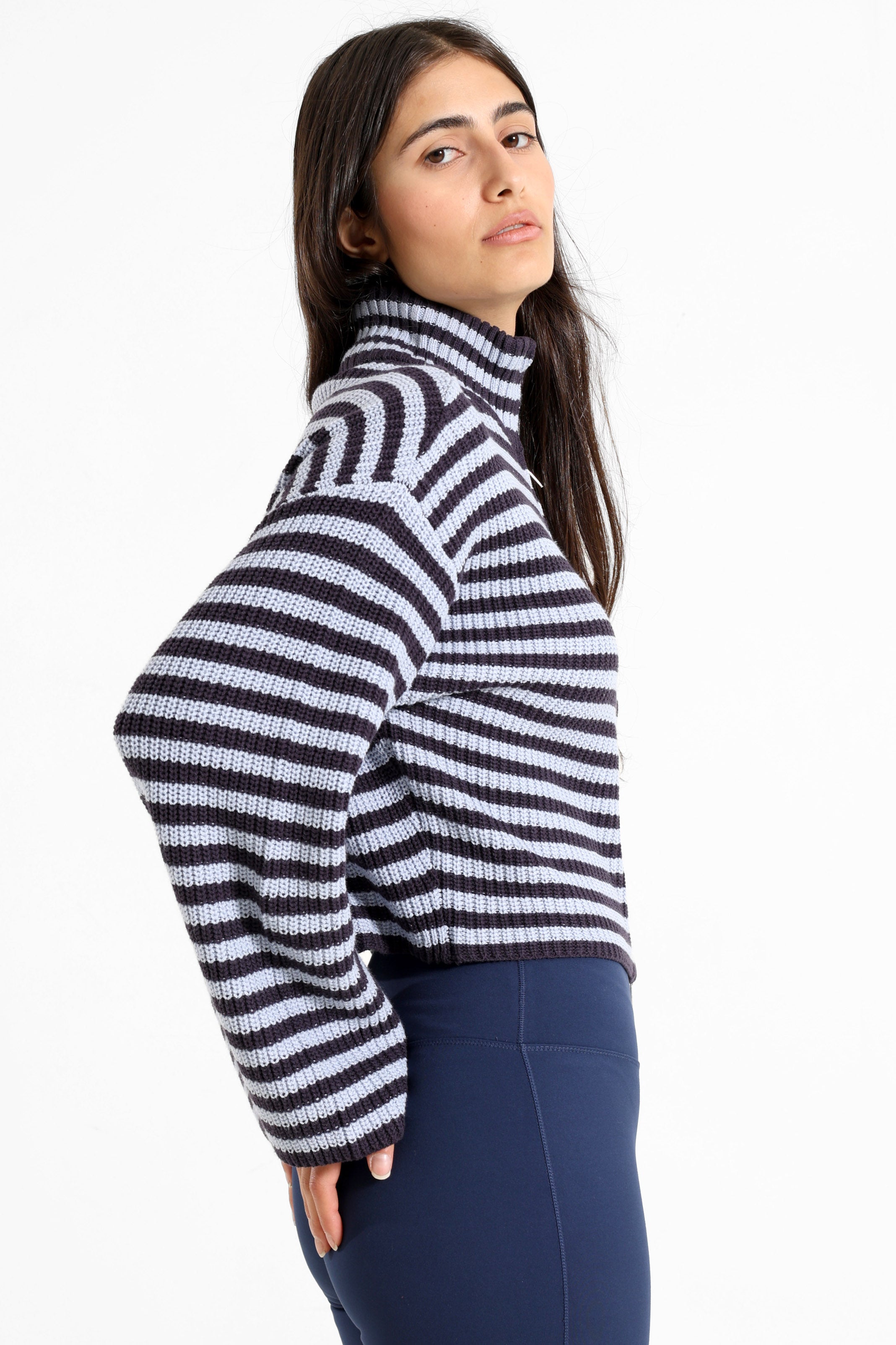 Crop Strickjacke - Marineblau + Hellblau