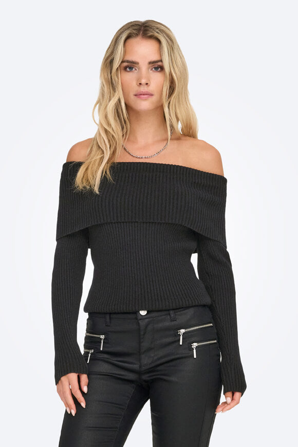ONLKATIA Off Shoulder gerippter Strickpullover - Black