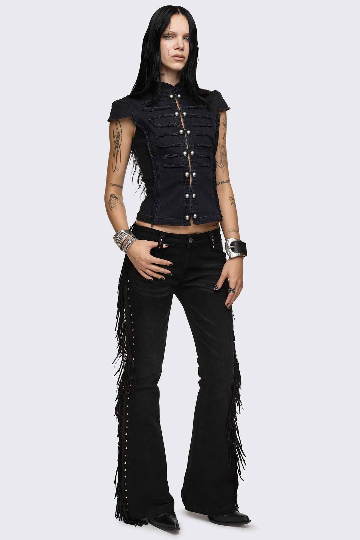 Jeans flare Sierra con frange - Black