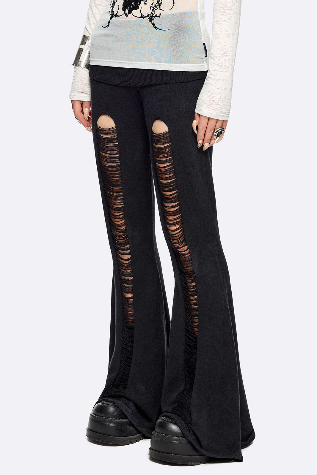 Broken pantalon flare en tricot - Black