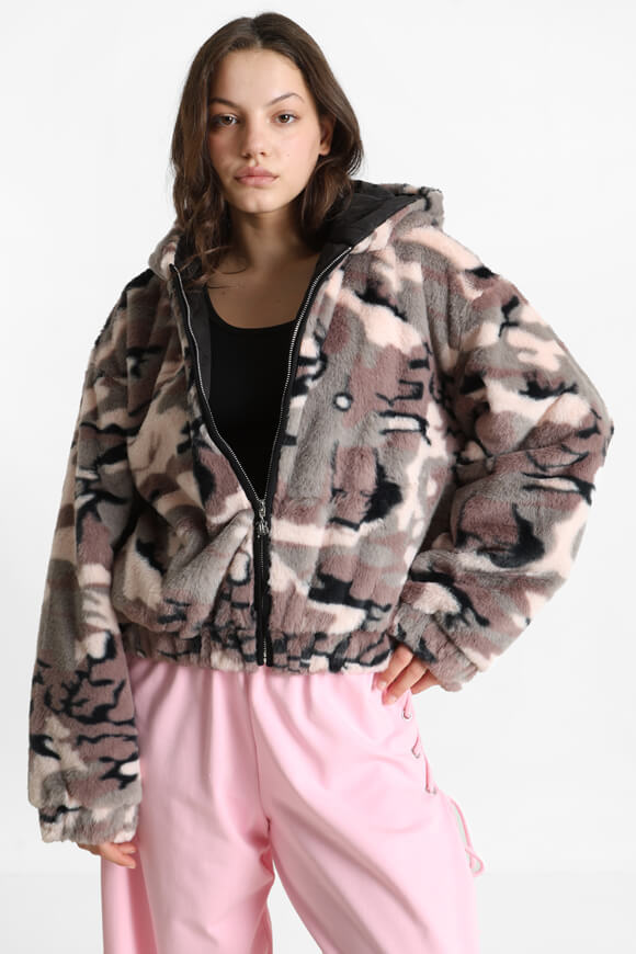 Faux fur jacket - camouflage pink