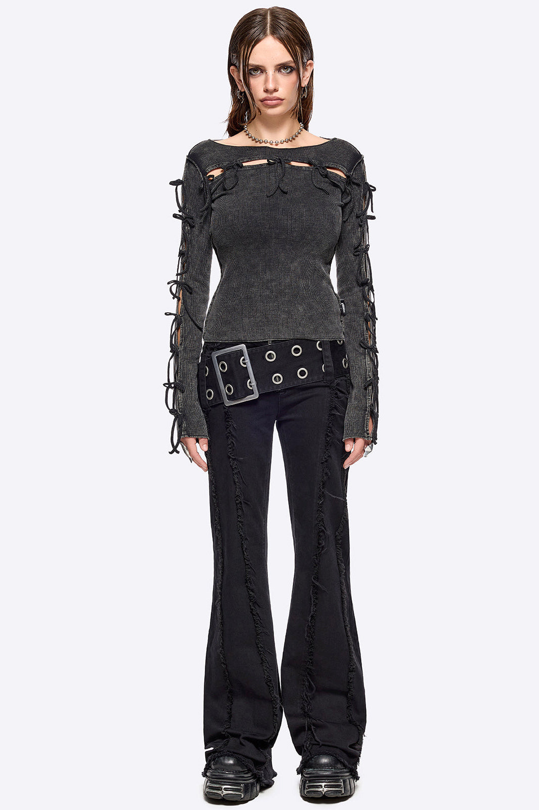 Lola Geripptes Langarmshirt - Black Washed