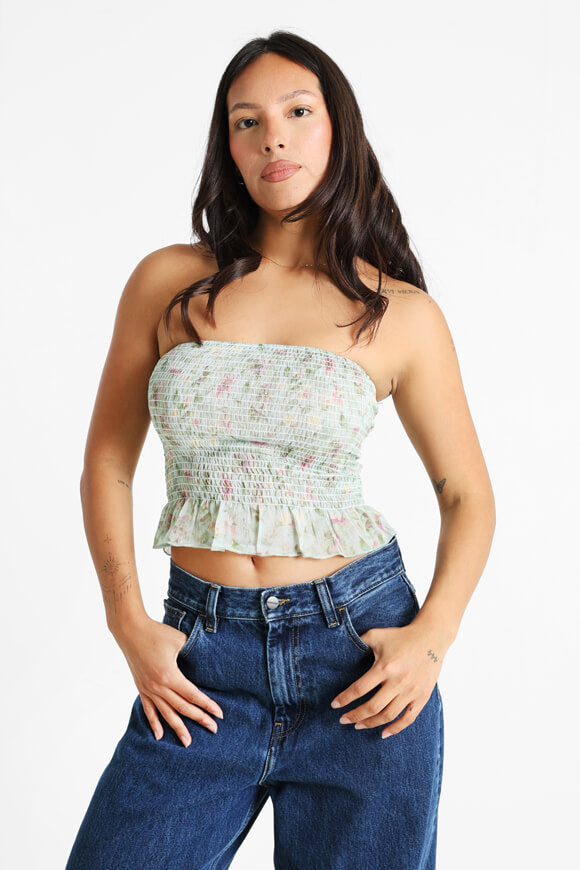 Crop top a fascia smocked - verde