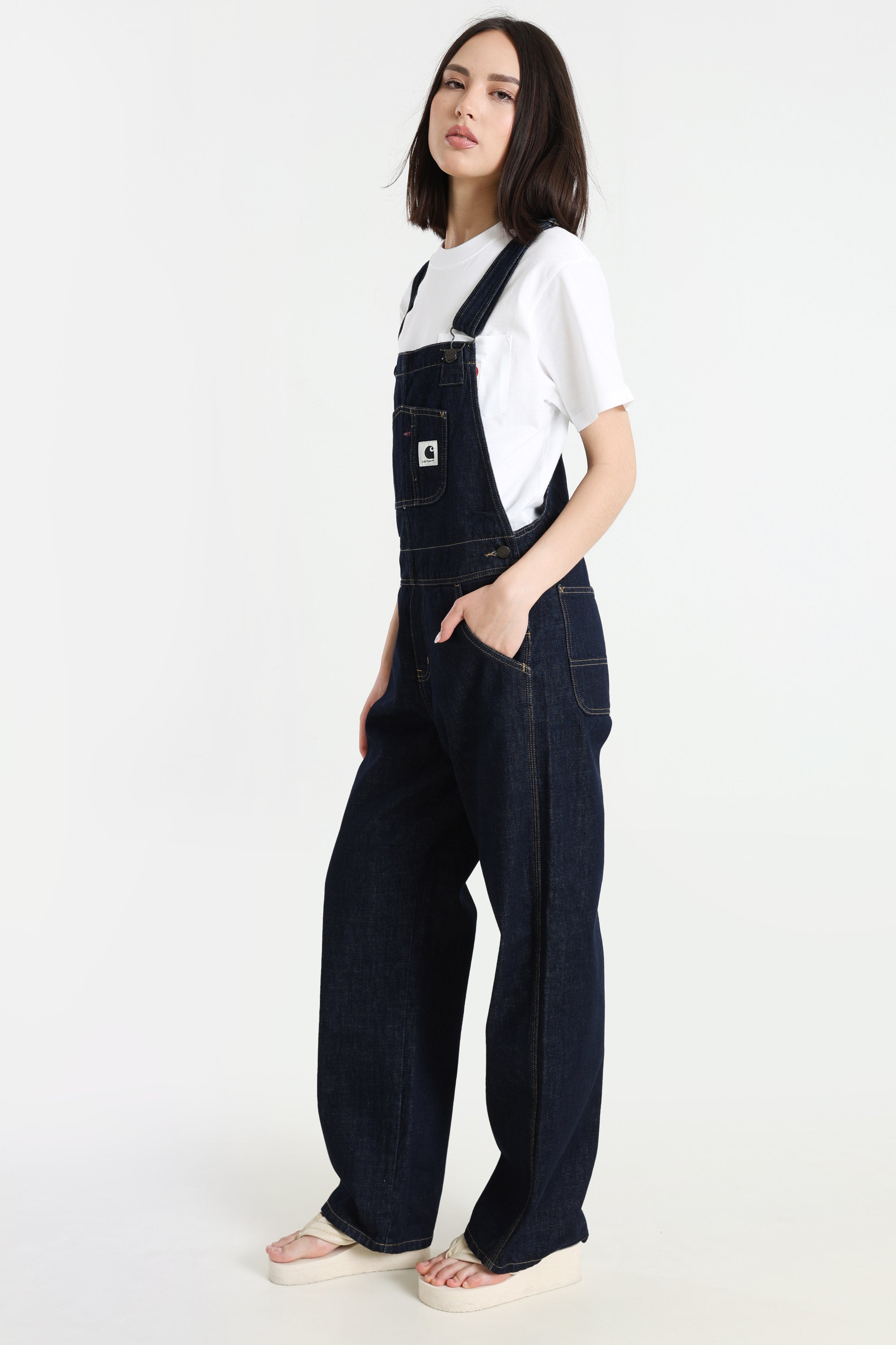 Bib Straight Jeans Latzhose - Blue Rinsed
