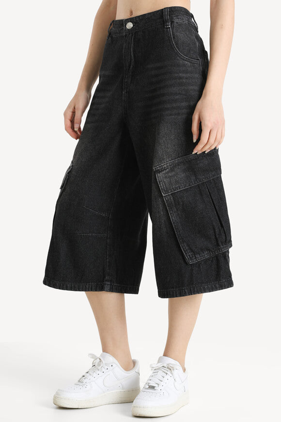 Cargo Jeansshorts - Gewaschen Schwarz