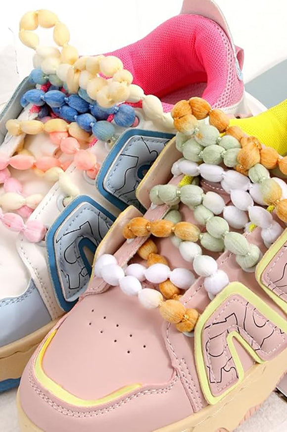 Lacci da scarpe in corda perlata 150 cm - Rosa + Bianco