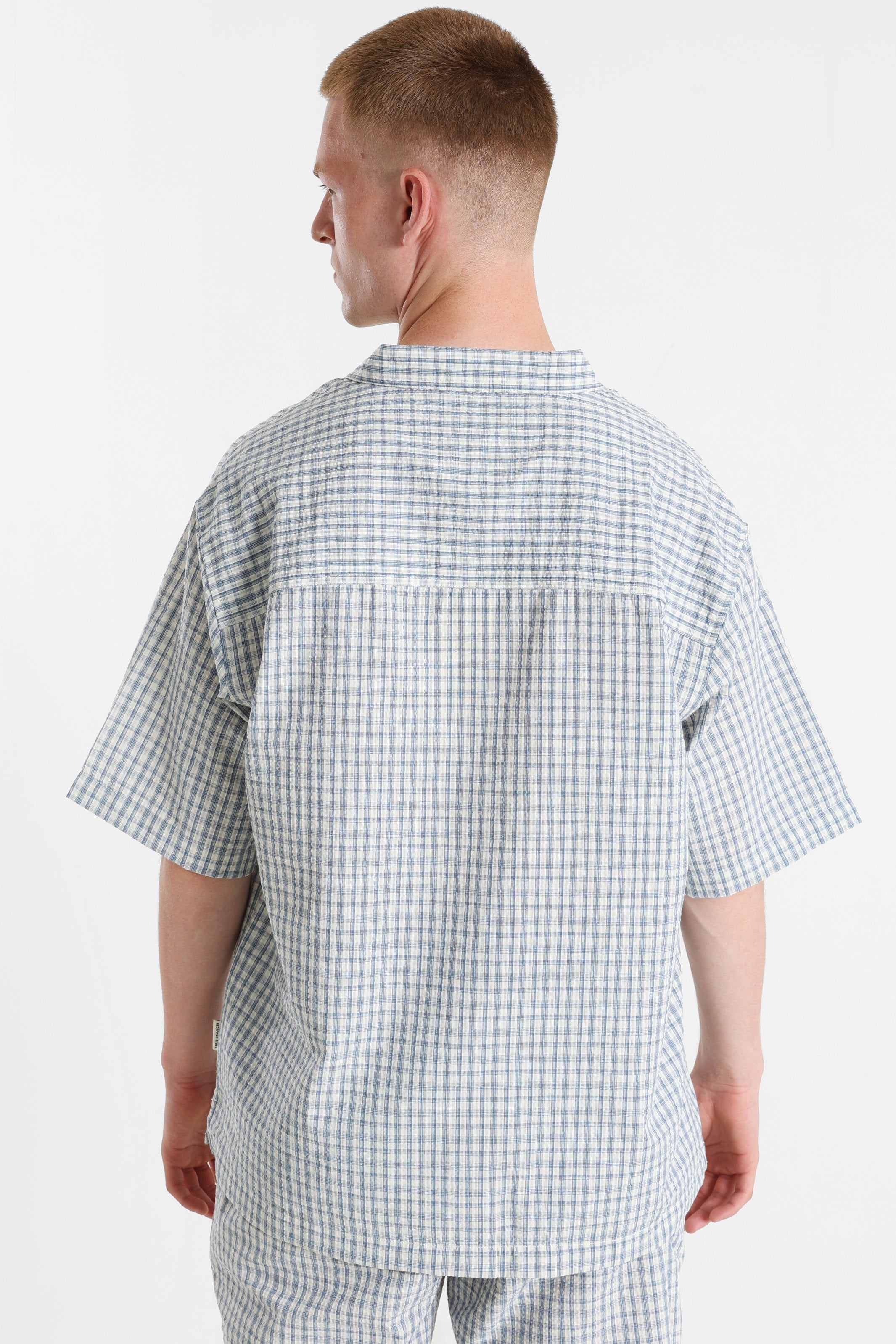 RRROWDY camicia ampia a quadri in seersucker - Ashley Blue