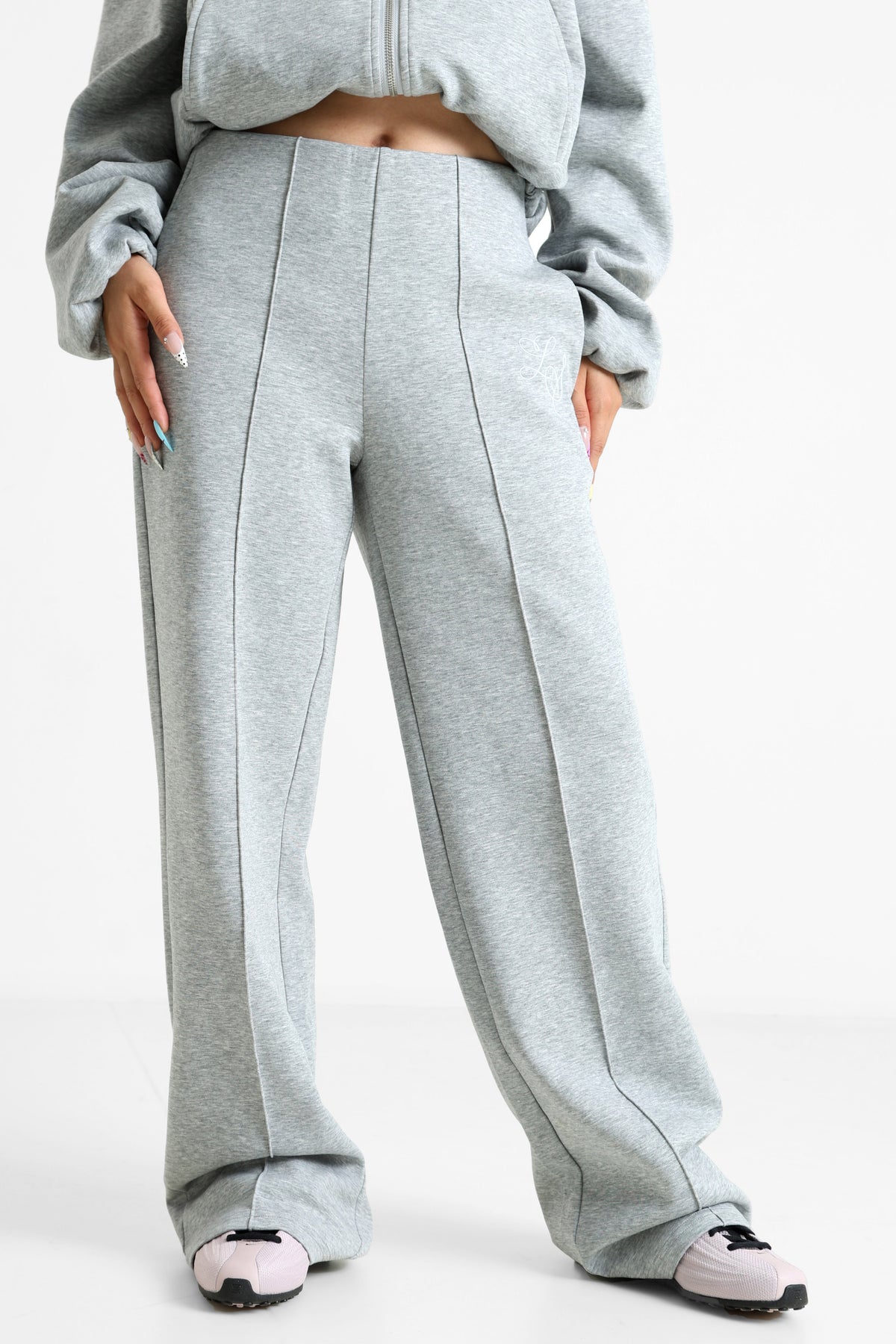 Pantalon wide leg en sweat - Gris chiné