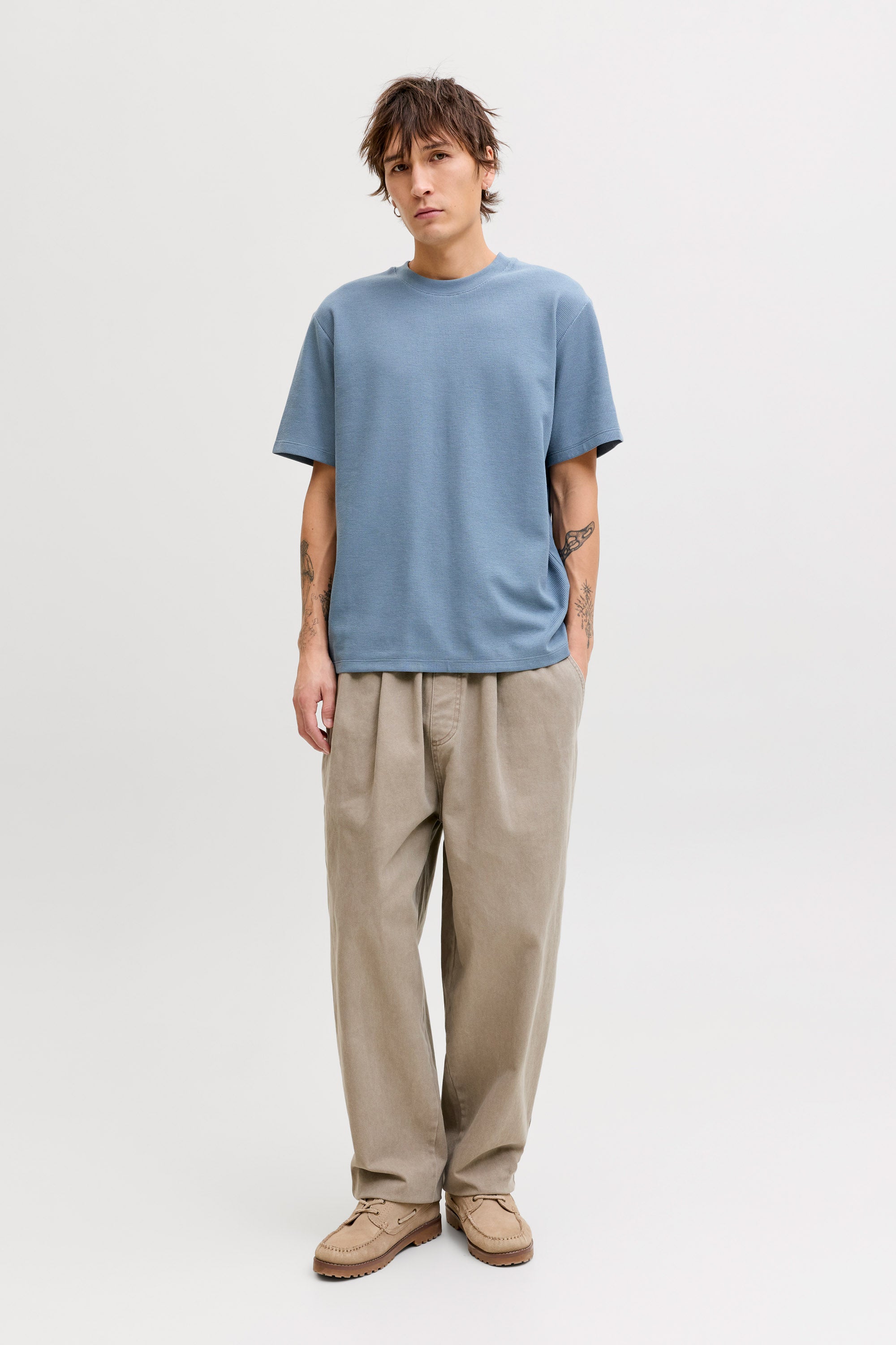 JJEAUSTIN T-Shirt mit Waffelstruktur - Blue Mirage