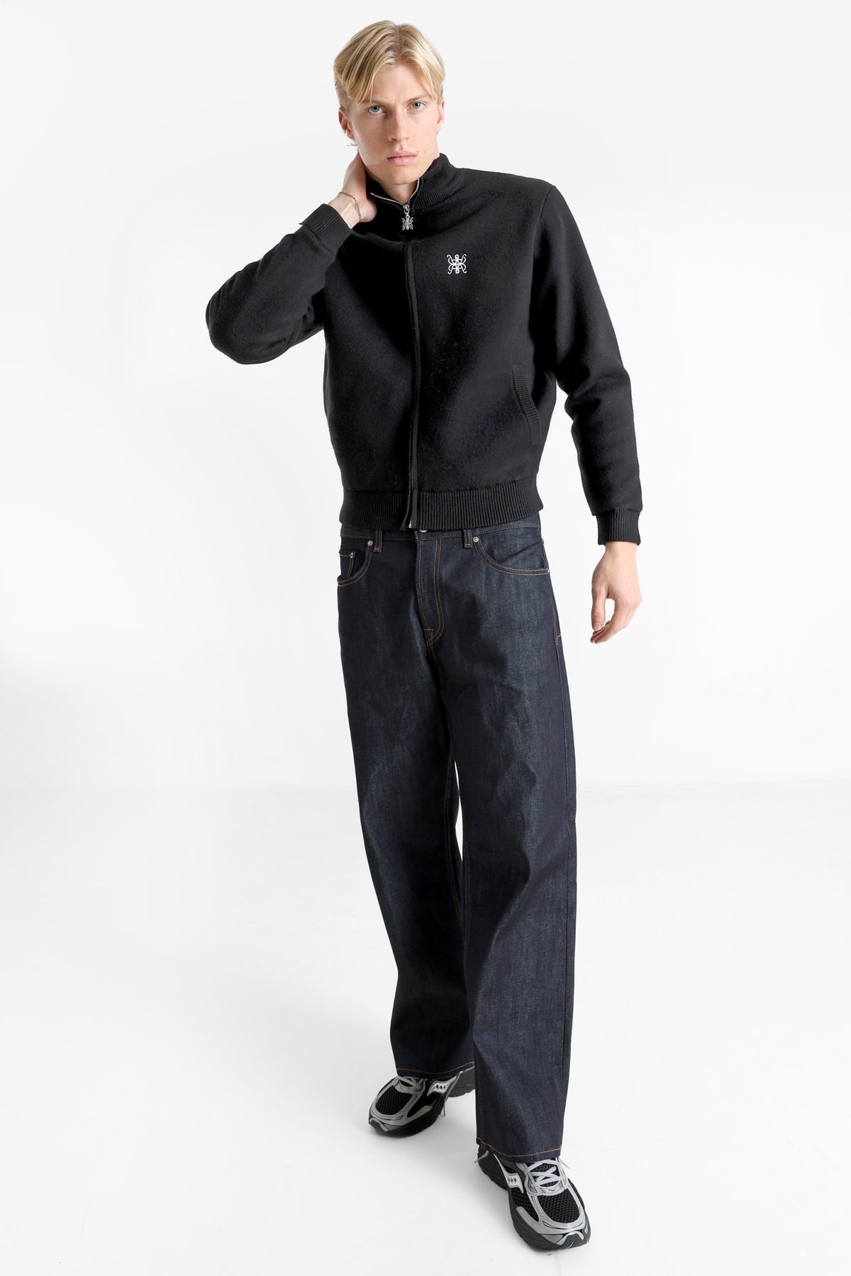 Gefütterte Strickjacke - Schwarz
