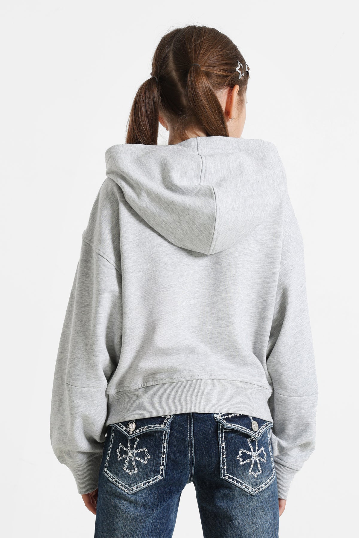 Sweat ample zippé à capuchon - Gris clair chiné
