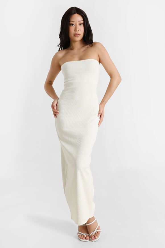 Ribbed bandeau maxi dress - cream