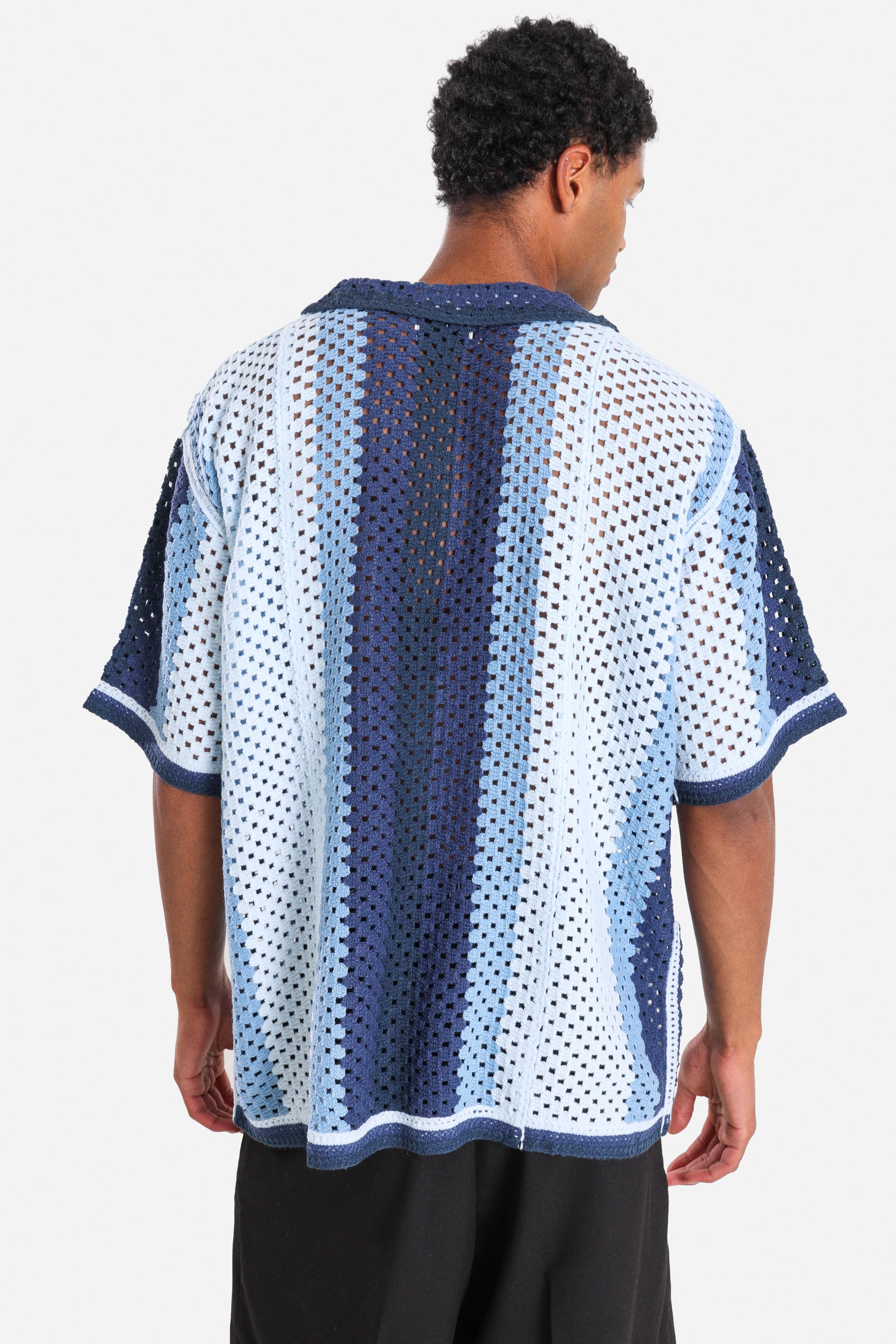 Häkelhemd - Navy + Light Blue