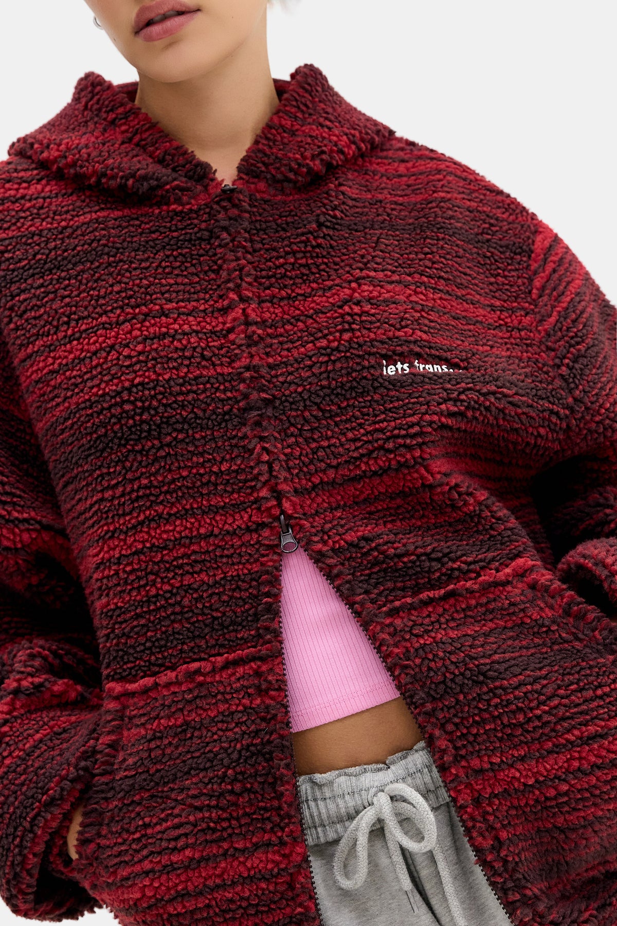 Borg Scuba sherpa jacket - Red + Brown