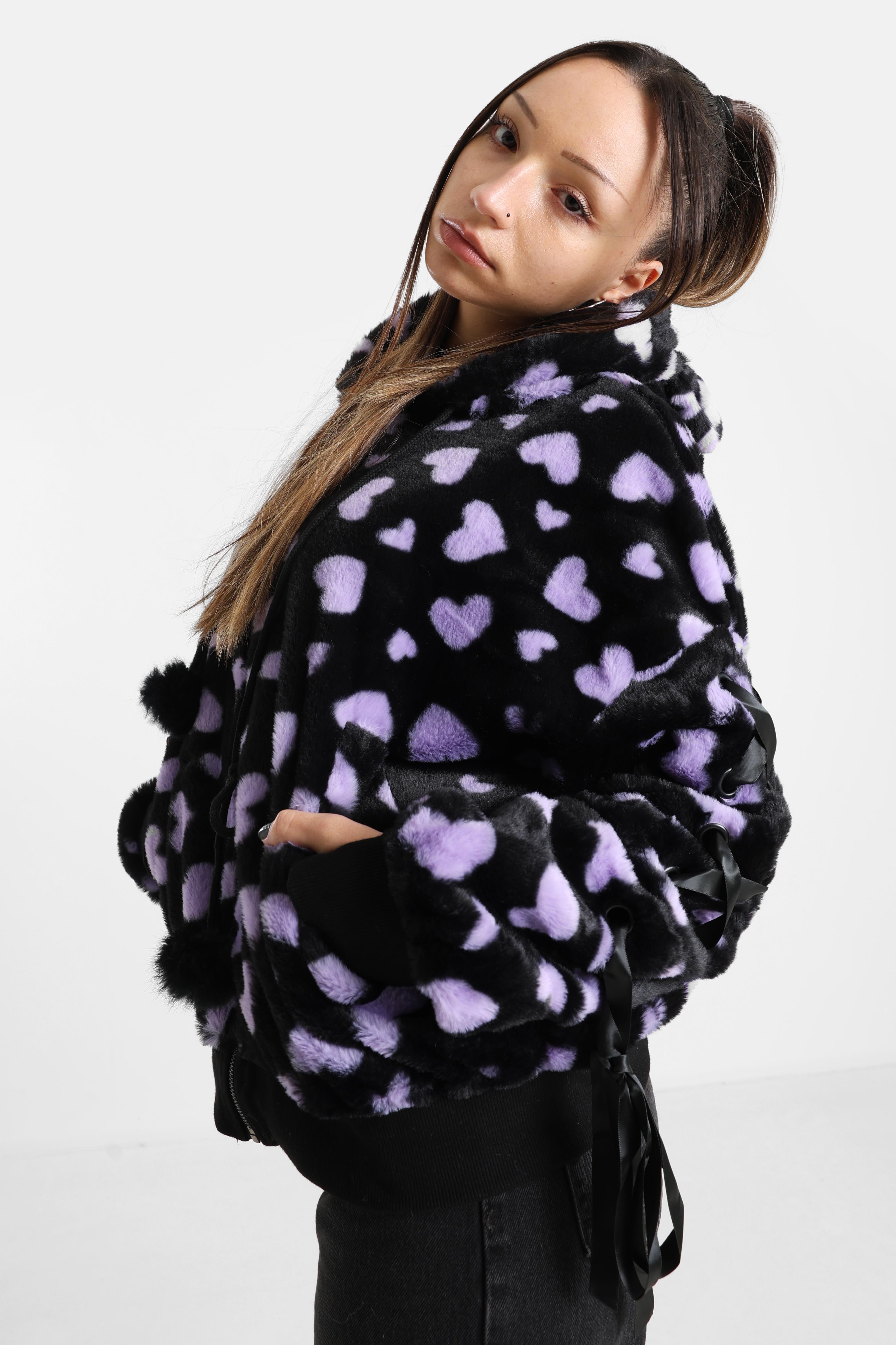 Nanami Kunstpelzjacke - Black + Purple