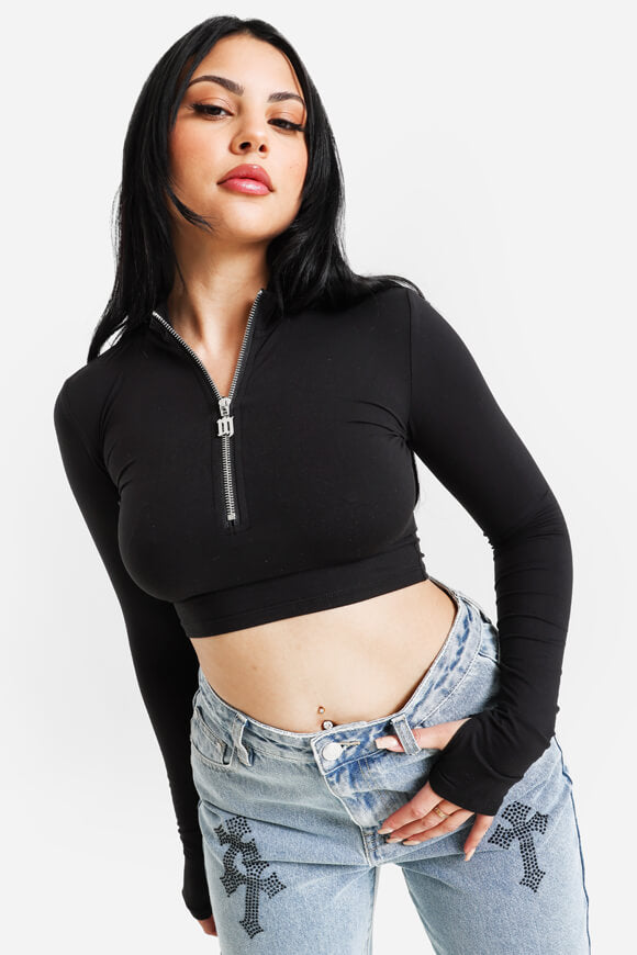 Crop Langarmshirt - Schwarz