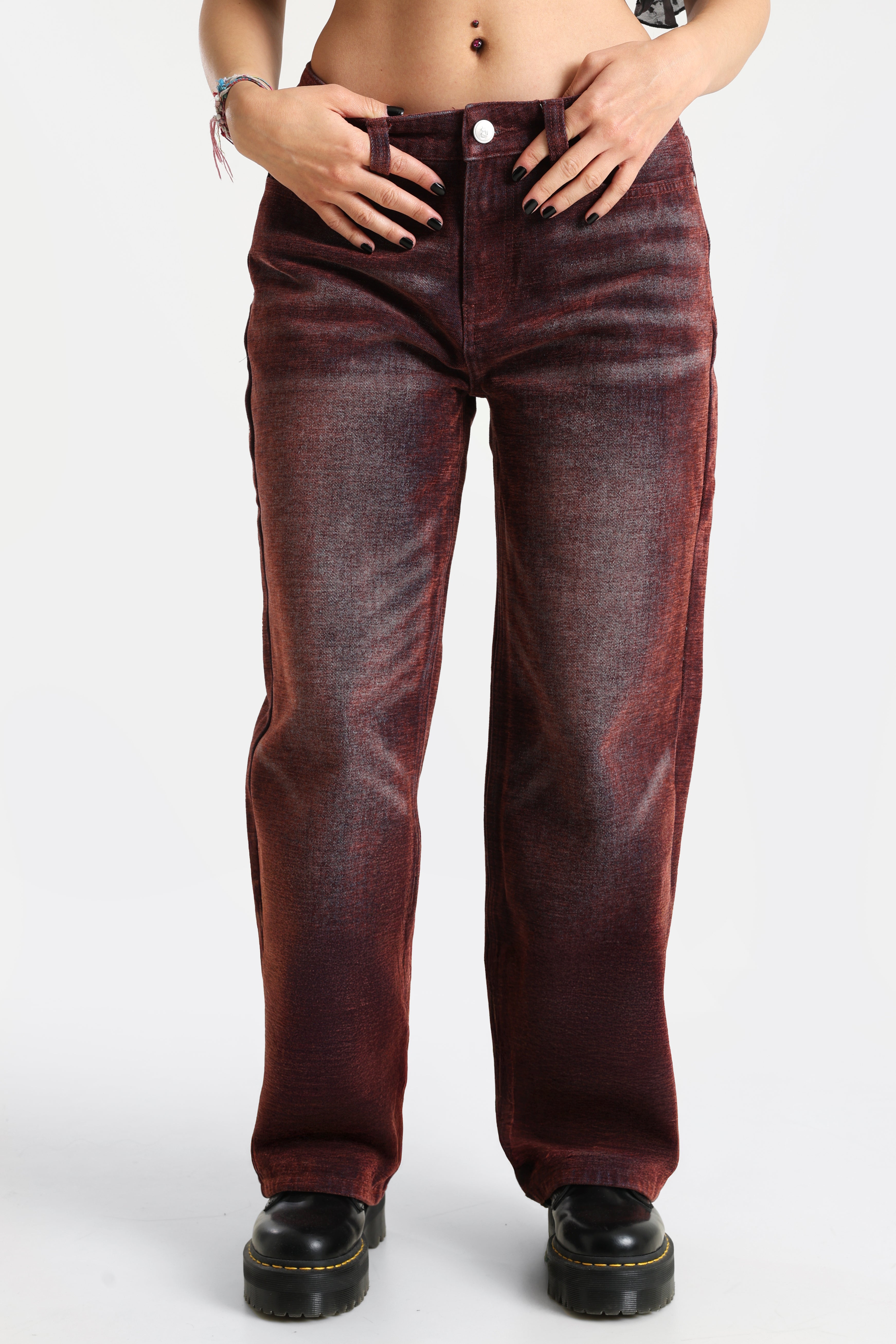 Baggy fit velvet jeans - Bordeaux