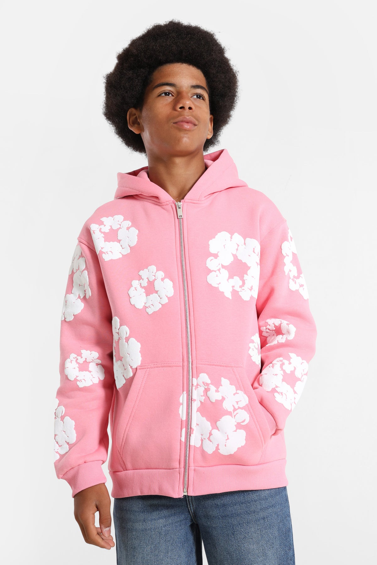 Kapuzensweatjacke - Pink + White