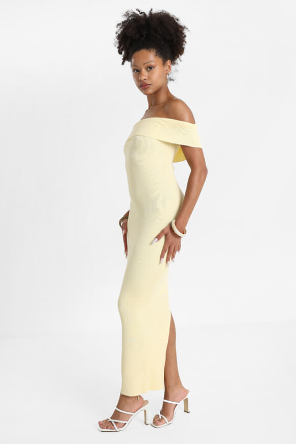Ribbed off-shoulder knit dress - light yellow