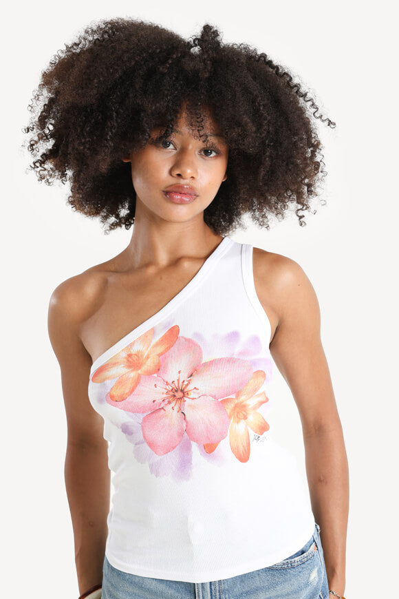 Geripptes One Shoulder Top - White