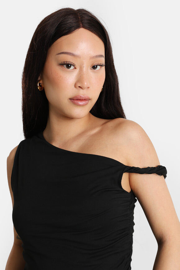 One Shoulder Crop Top - Schwarz