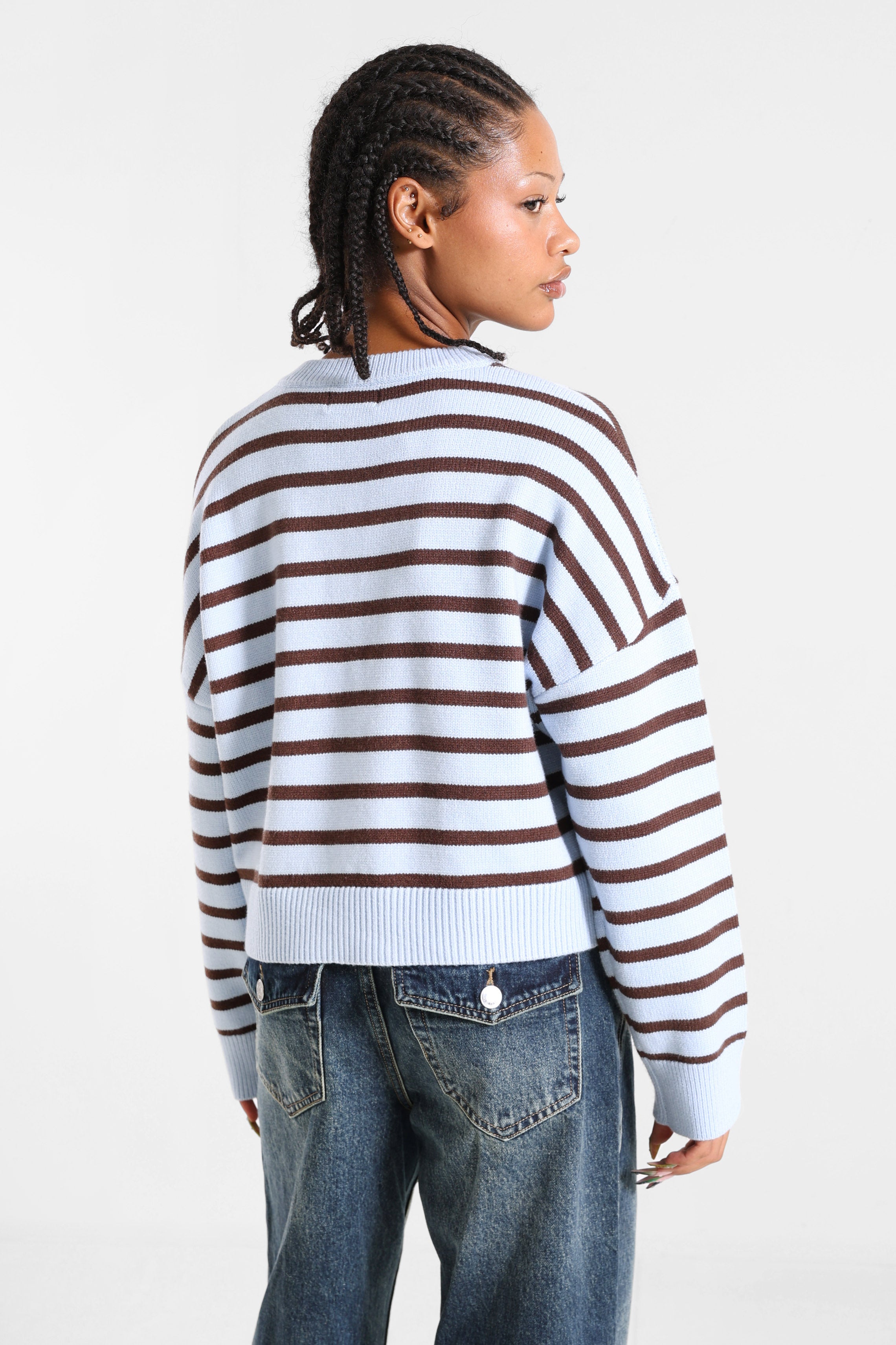 Maglione in maglia - Bleu clair + Brun foncé
