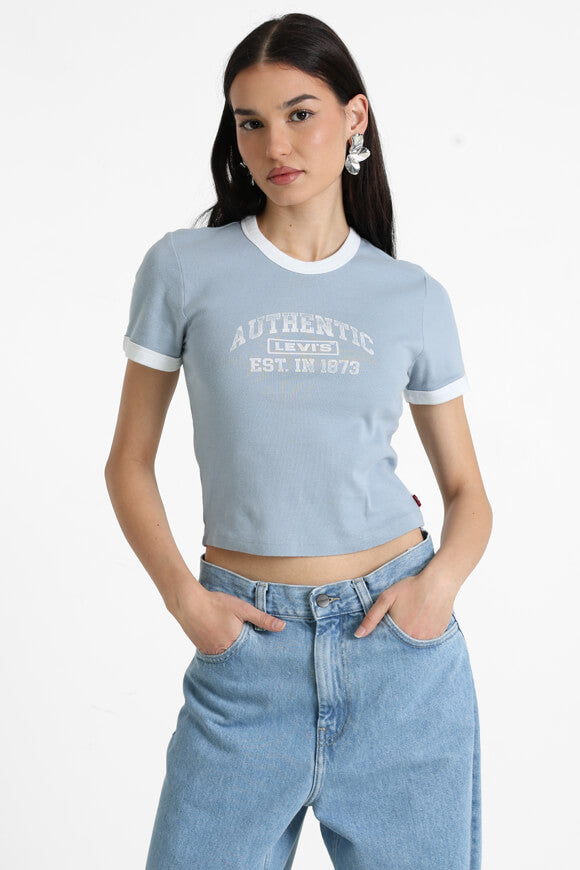 Graphic Mini Ringer Crop T-Shirt - Light Blue
