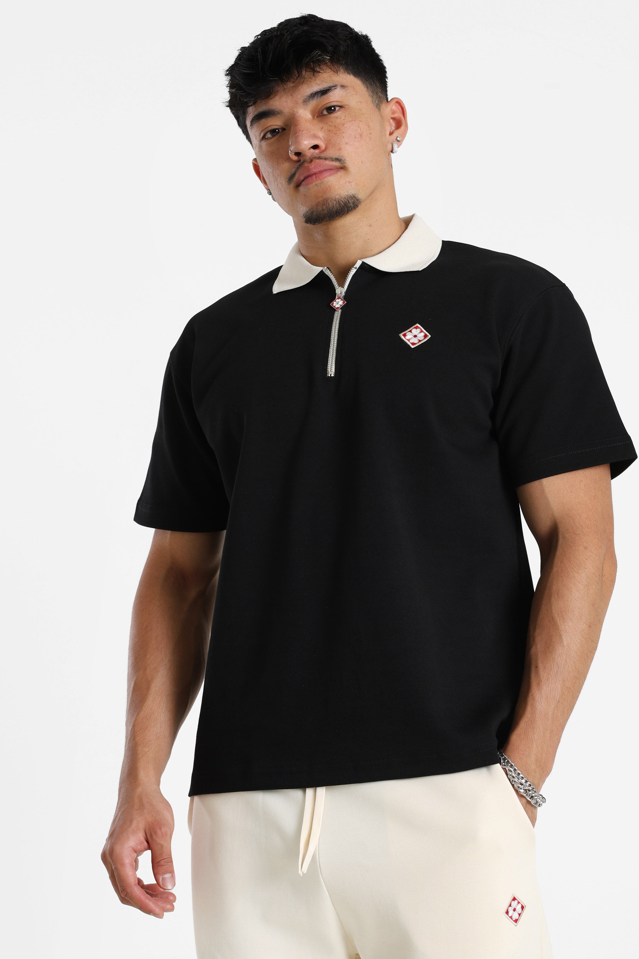 Poloshirt - Black + Beige