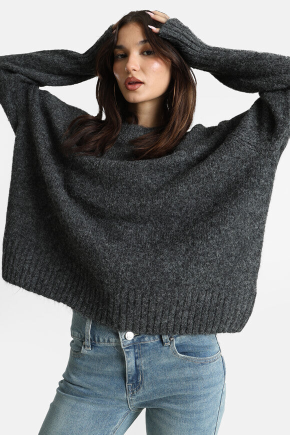 Oversized knitted sweater - anthracite mottled
