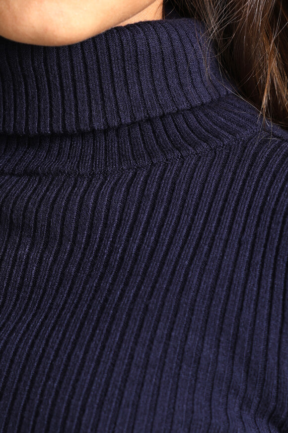 Pull en maille côtelée Crop - Bleu marine