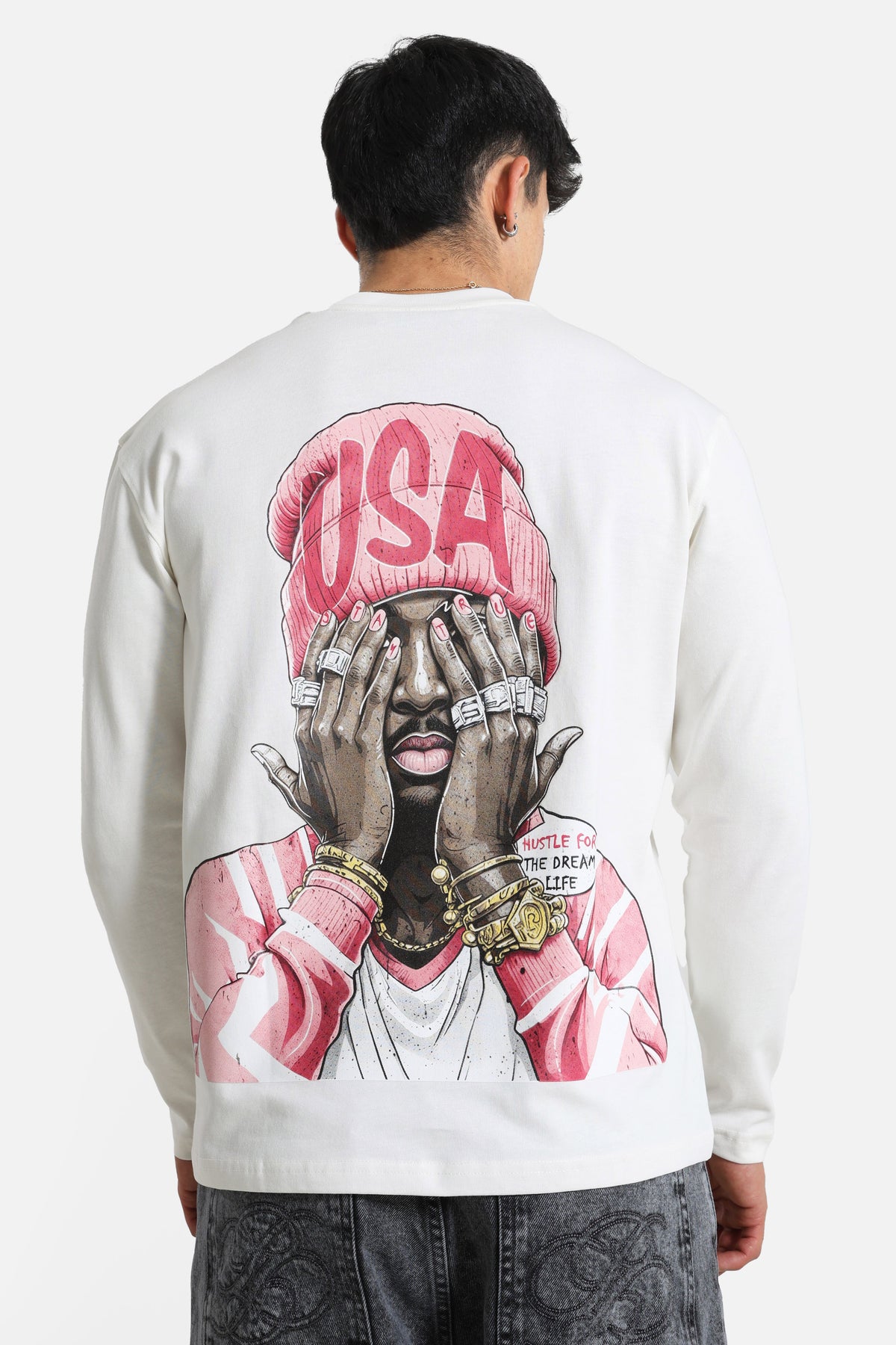 Langarmshirt - Offwhite + Pink