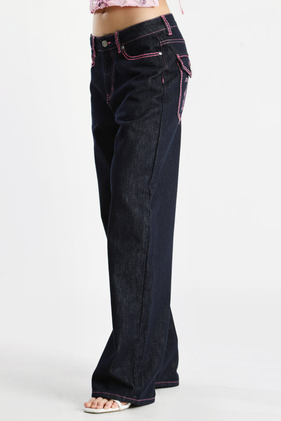 Baggy Fit Jeans - Dunkelblau + Rosa