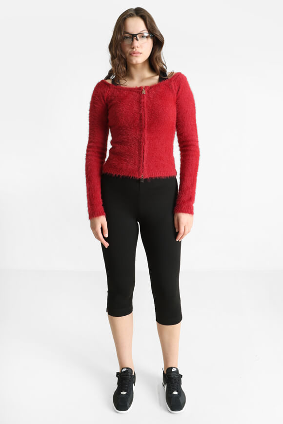 Pull off shoulder en tricot poilu - Rouge