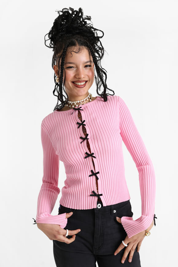 Gerippte Crop Strickjacke - Pink