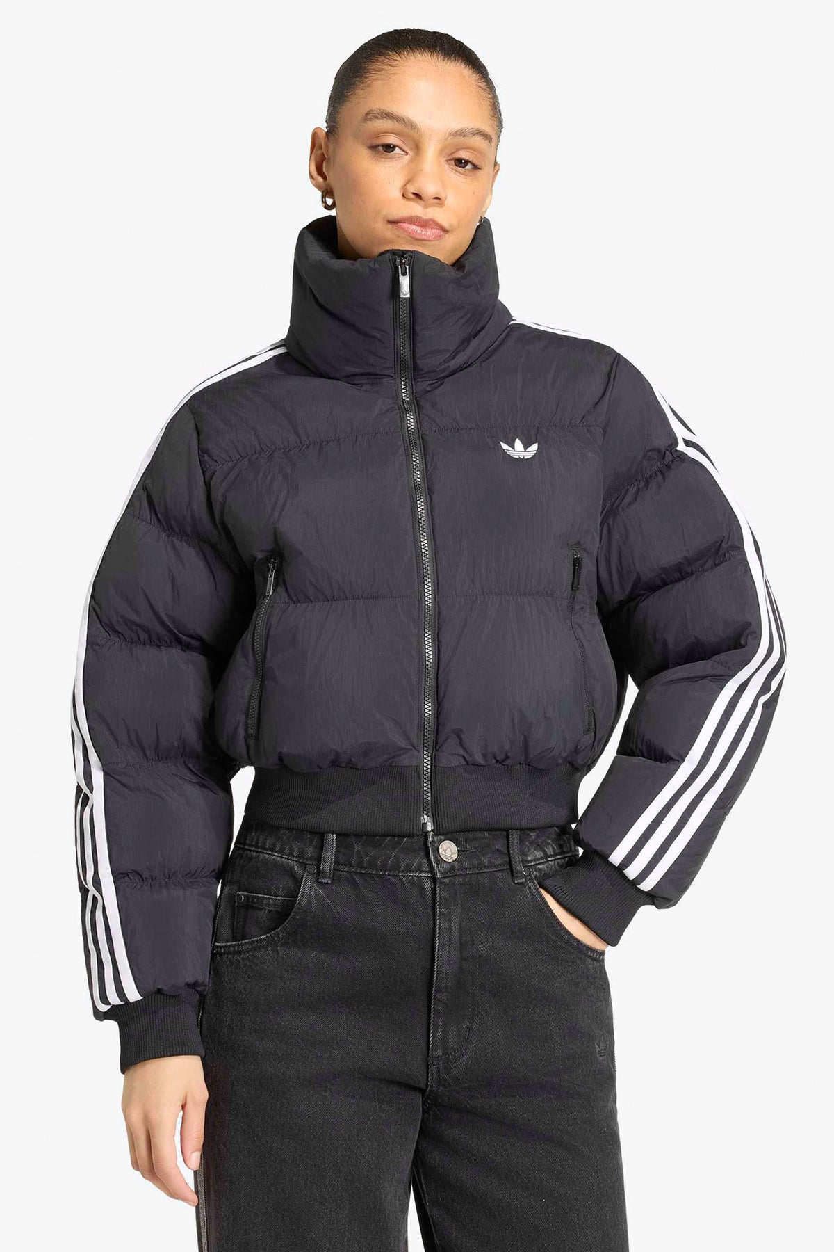 Crop Puffer Bomberjacke - Black