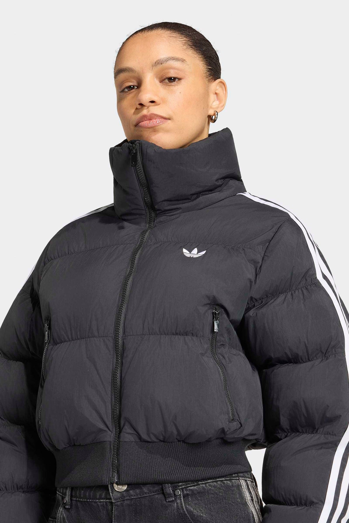 Crop Puffer Bomberjacke - Black