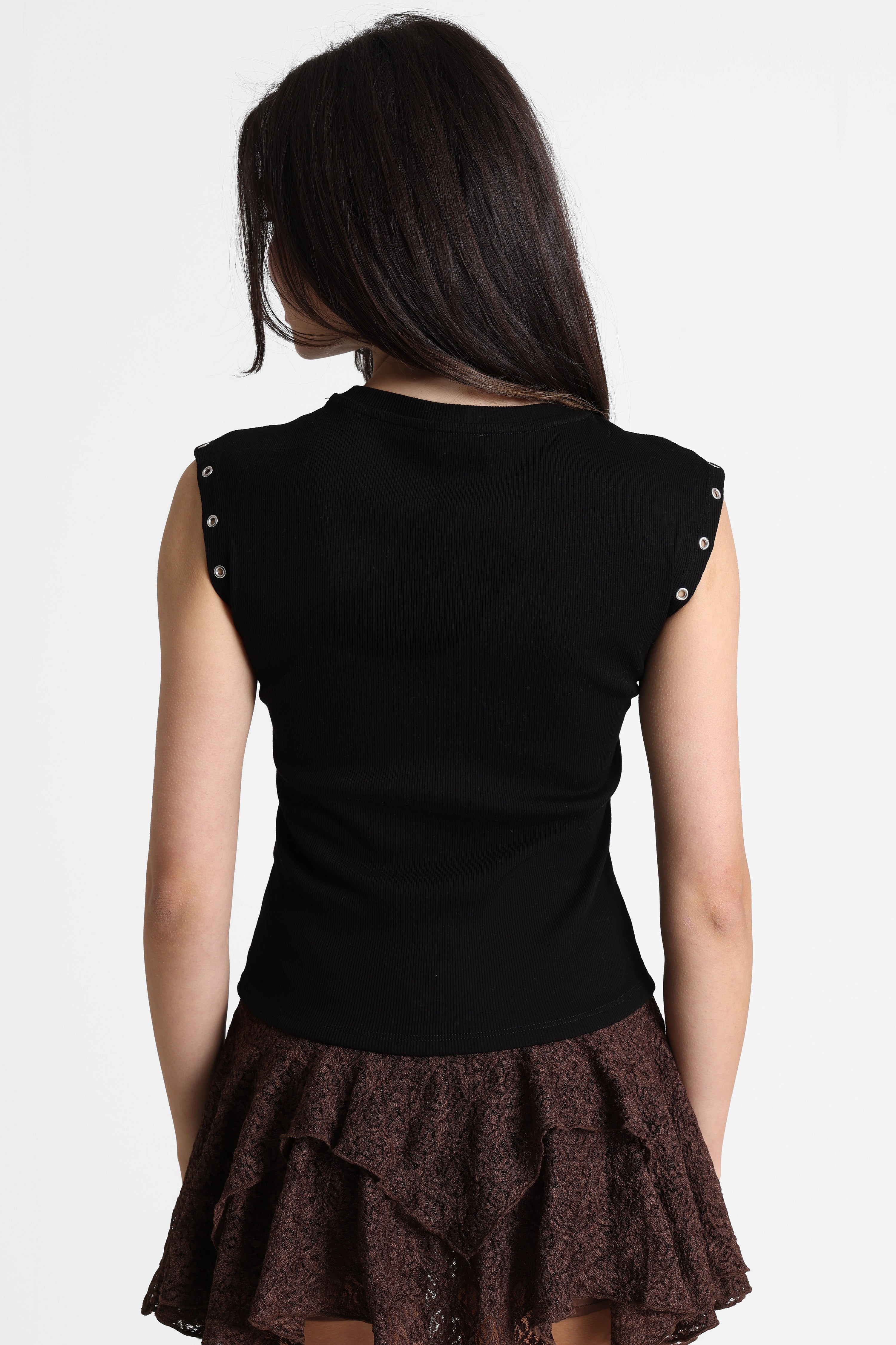Geripptes Crop T-Shirt - Schwarz + Dunkelgrau