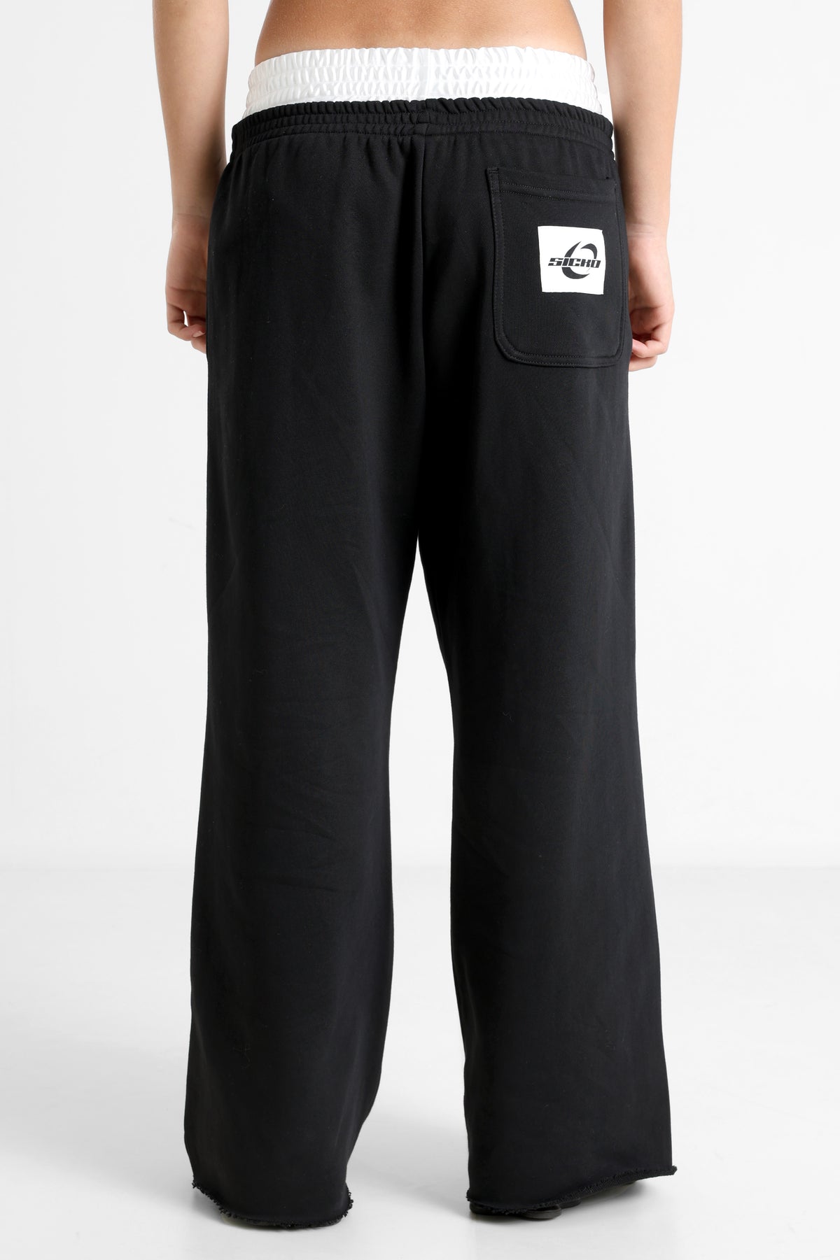 Pantalone wide leg in felpa - Nero + Ecru