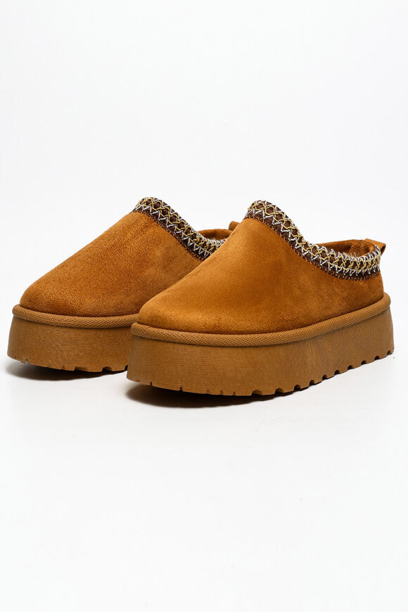 Lined platform slip-on shoes - Camel