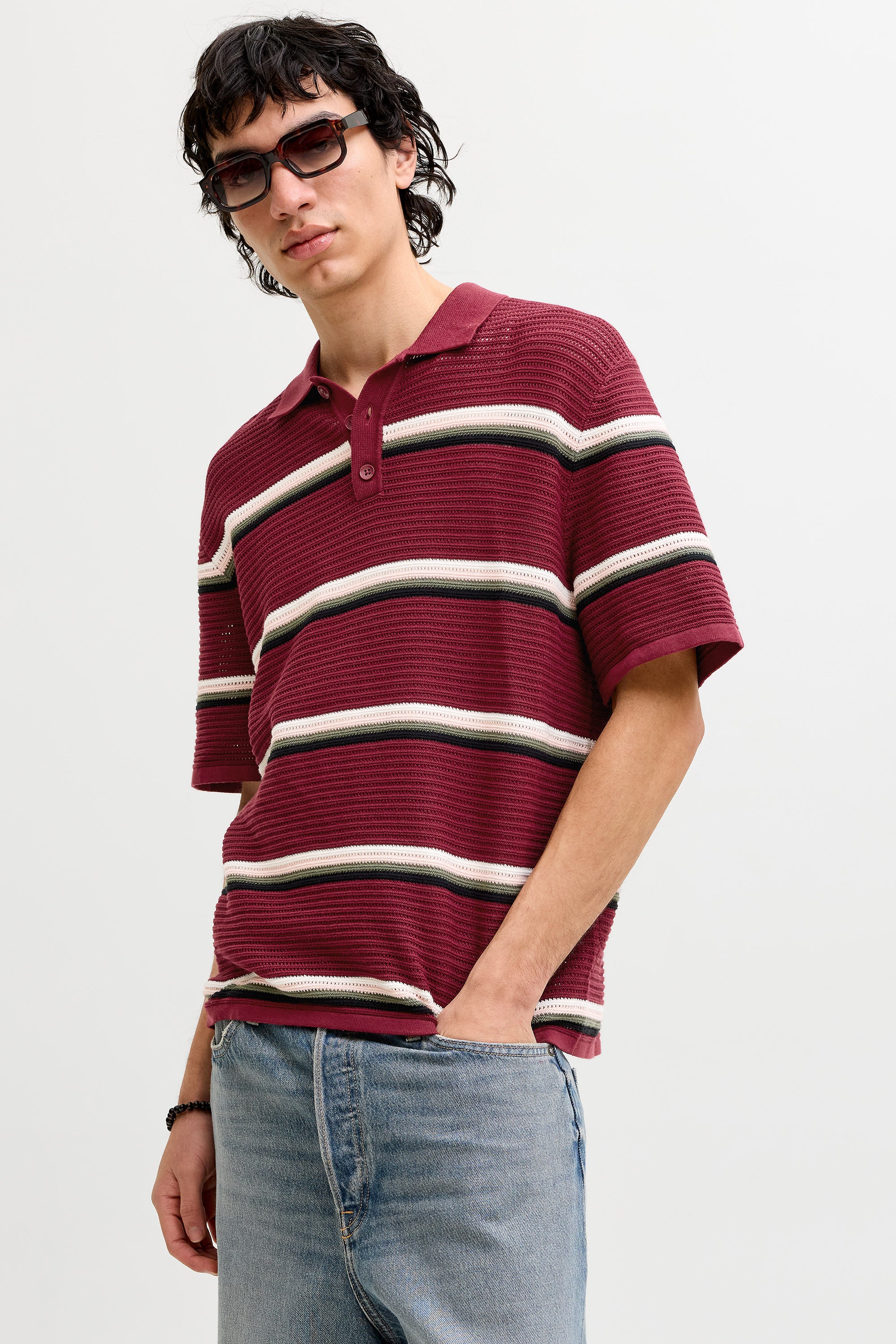 JORMAINE Strick Poloshirt - Cabernet