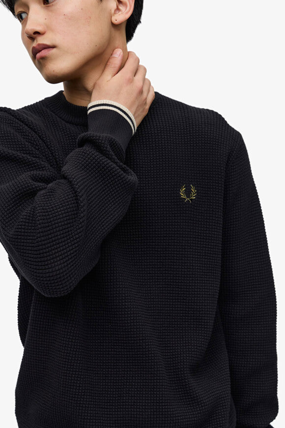 Strickpullover aus Waffelstoff - Black