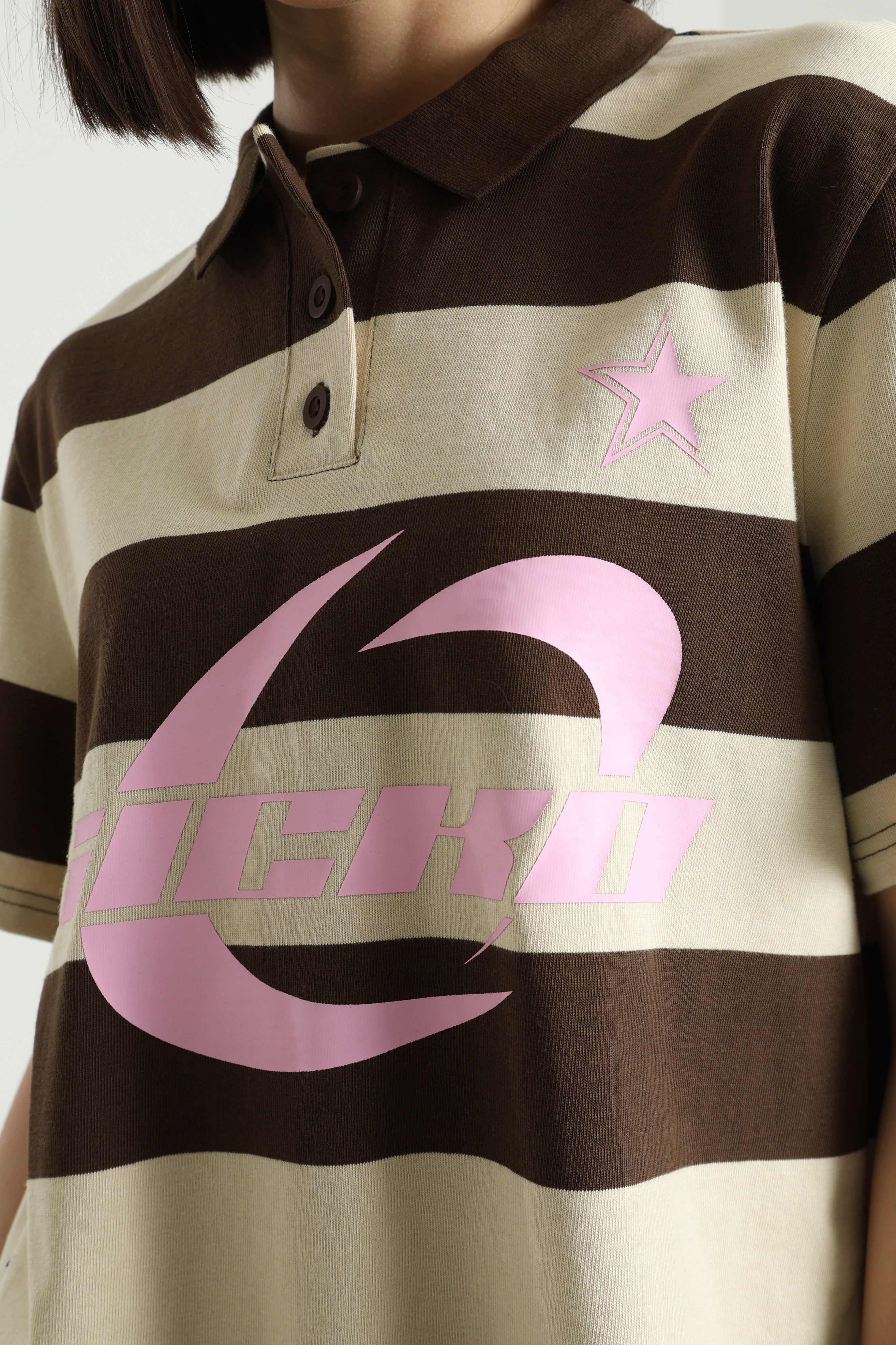 Poloshirt - Dunkelbraun + Beige