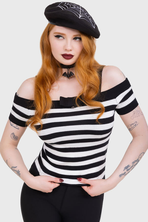 Off Shoulder Crop Stricktop - Black + White