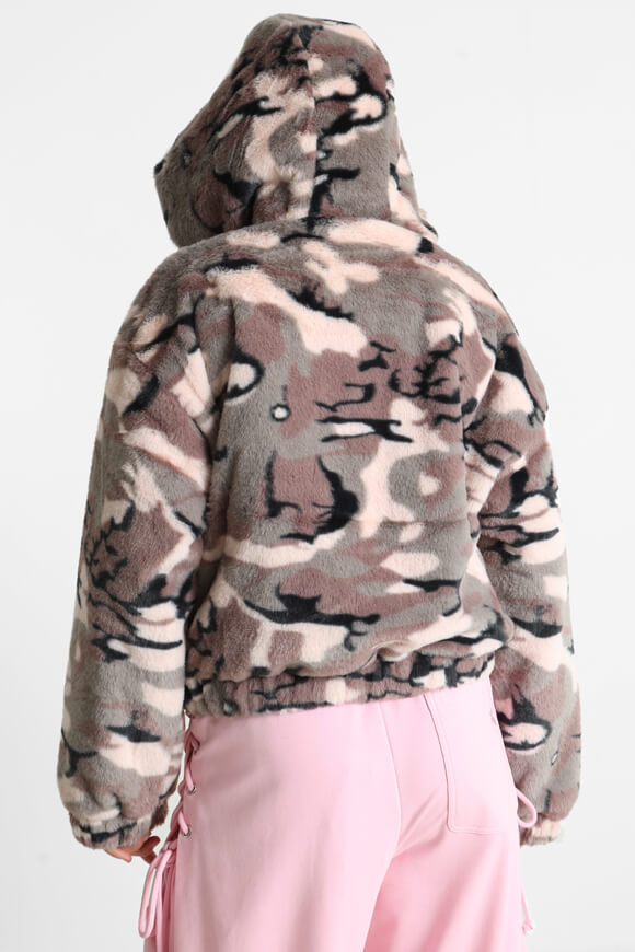 Faux fur jacket - camouflage pink