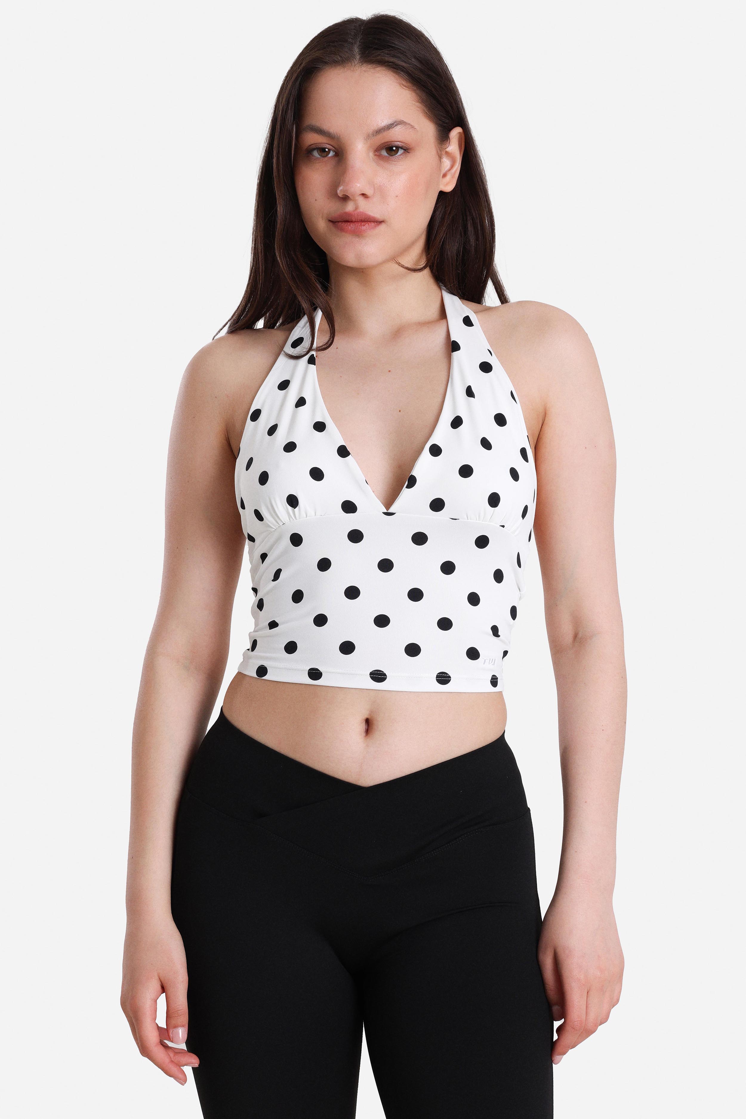 Neckholder Crop Top - Offwhite + Black