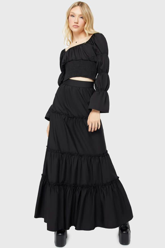 Basilika Gesmoktes Crop Langarmshirt - Black