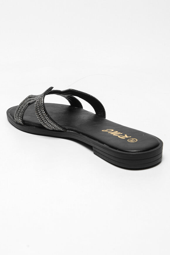 Pantoletten mit Strass - Black